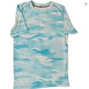 All In Motion Sz Boys M (8/10) Short Sleeve T-Shirt Blue White Waves Pattern